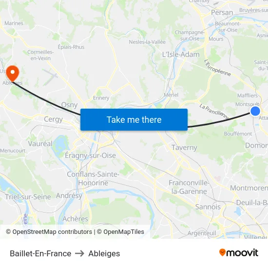 Baillet-En-France to Ableiges map