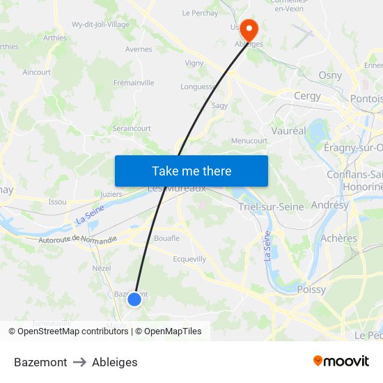 Bazemont to Ableiges map