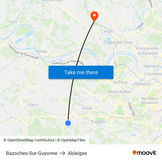Bazoches-Sur-Guyonne to Ableiges map