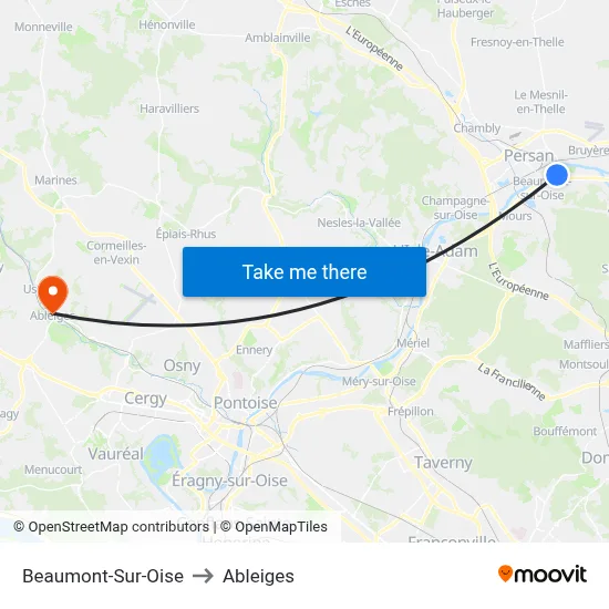 Beaumont-Sur-Oise to Ableiges map