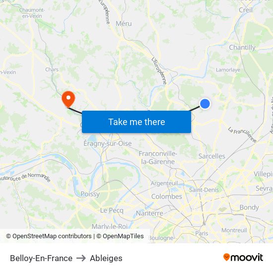 Belloy-En-France to Ableiges map