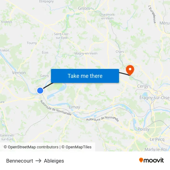 Bennecourt to Ableiges map