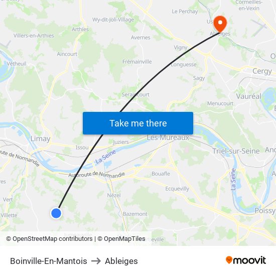 Boinville-En-Mantois to Ableiges map