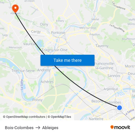 Bois-Colombes to Ableiges map