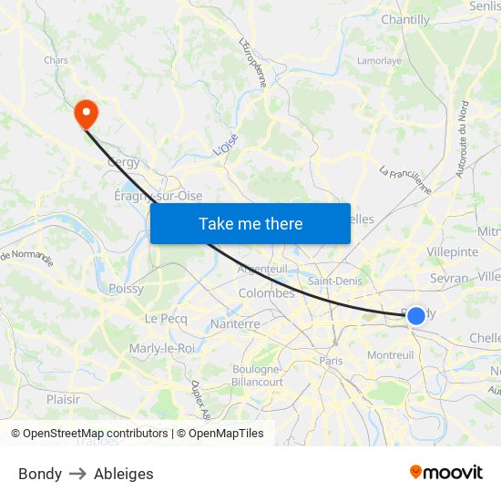 Bondy to Ableiges map
