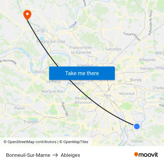 Bonneuil-Sur-Marne to Ableiges map