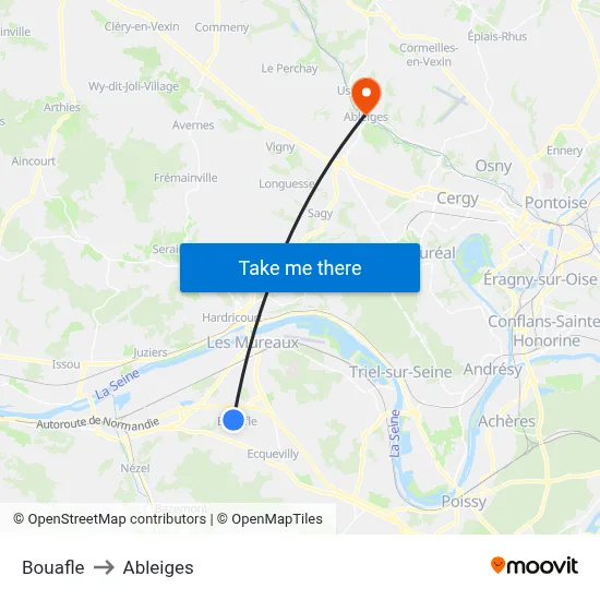 Bouafle to Ableiges map