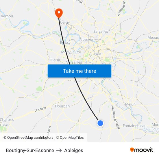 Boutigny-Sur-Essonne to Ableiges map