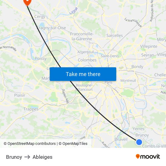 Brunoy to Ableiges map