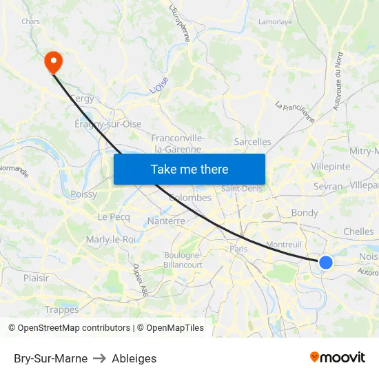 Bry-Sur-Marne to Ableiges map