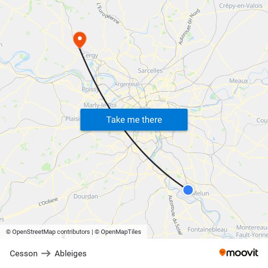 Cesson to Ableiges map