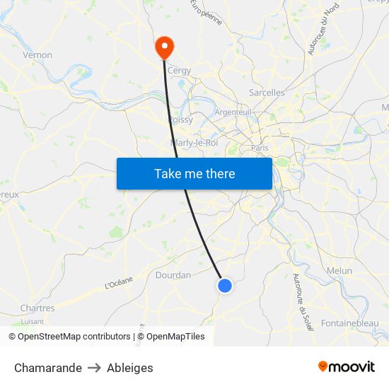 Chamarande to Ableiges map