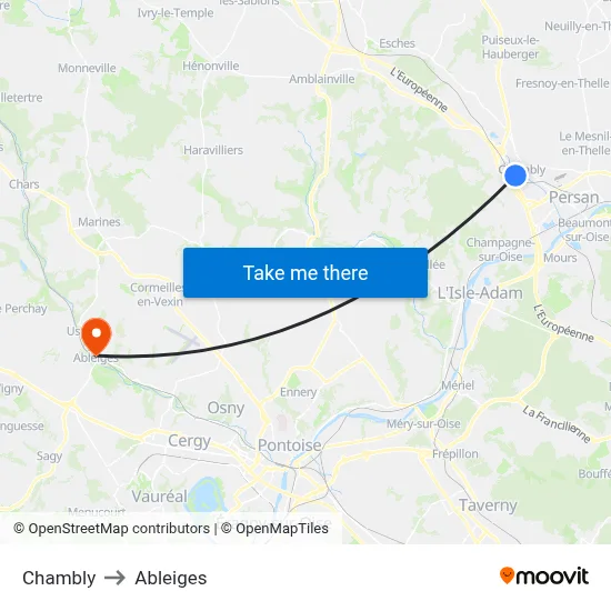 Chambly to Ableiges map