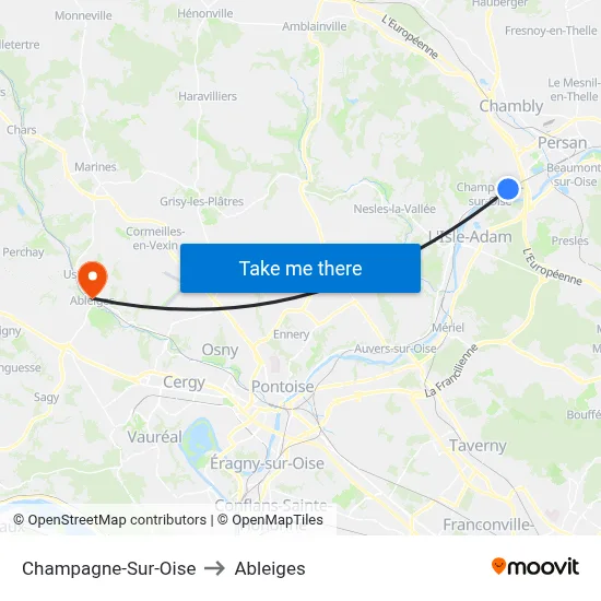 Champagne-Sur-Oise to Ableiges map