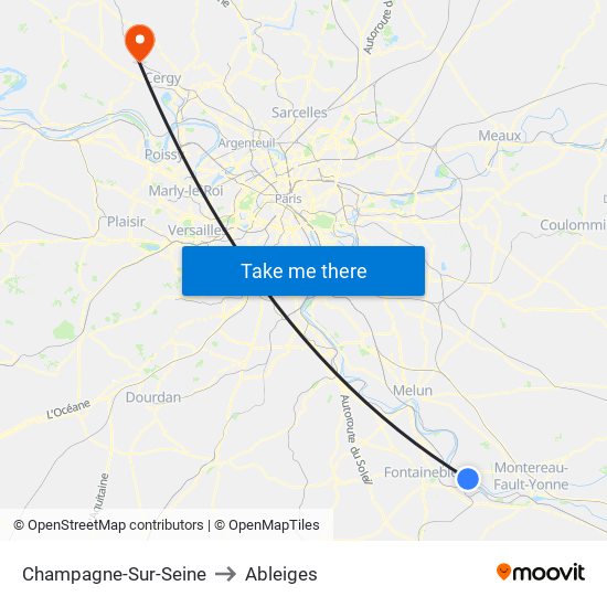 Champagne-Sur-Seine to Ableiges map