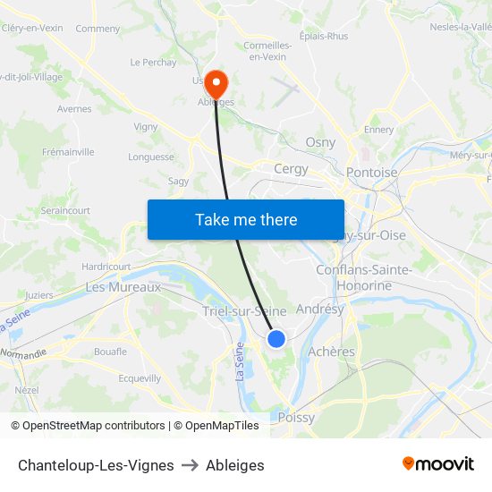 Chanteloup-Les-Vignes to Ableiges map