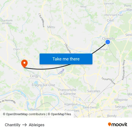 Chantilly to Ableiges map