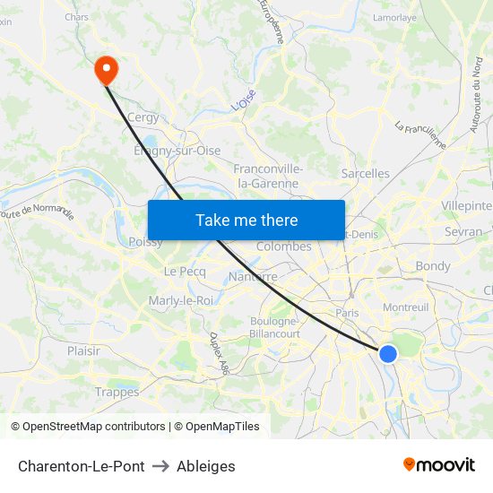 Charenton-Le-Pont to Ableiges map