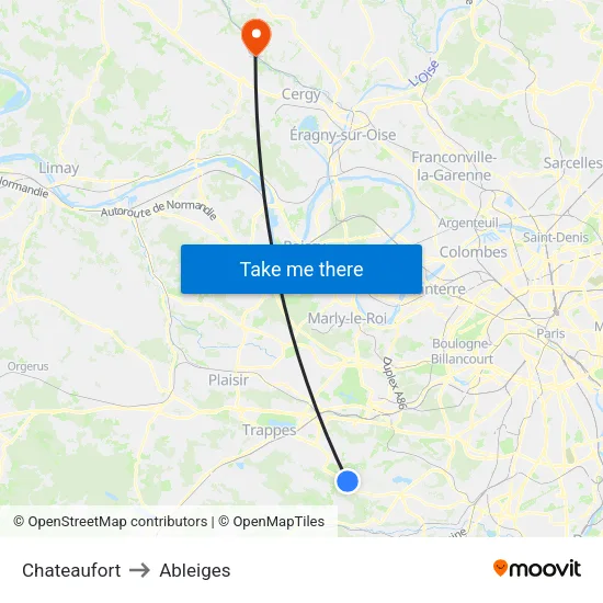 Chateaufort to Ableiges map