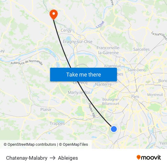 Chatenay-Malabry to Ableiges map
