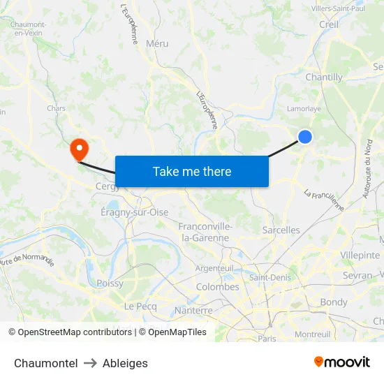 Chaumontel to Ableiges map