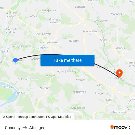 Chaussy to Ableiges map