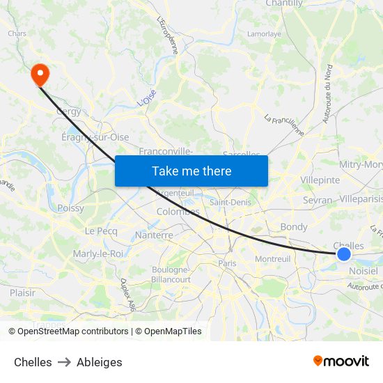 Chelles to Ableiges map