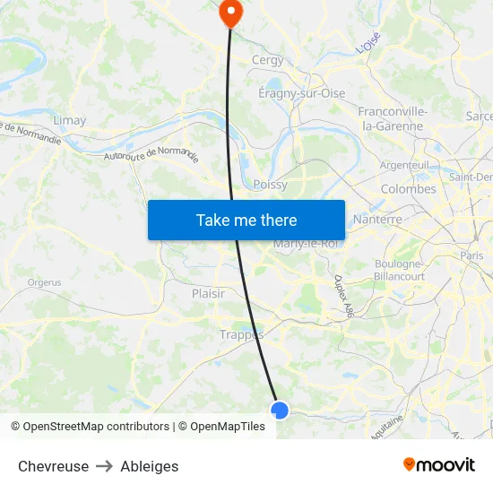 Chevreuse to Ableiges map