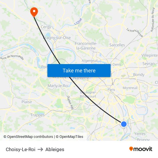 Choisy-Le-Roi to Ableiges map