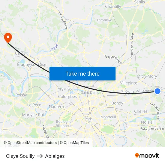 Claye-Souilly to Ableiges map