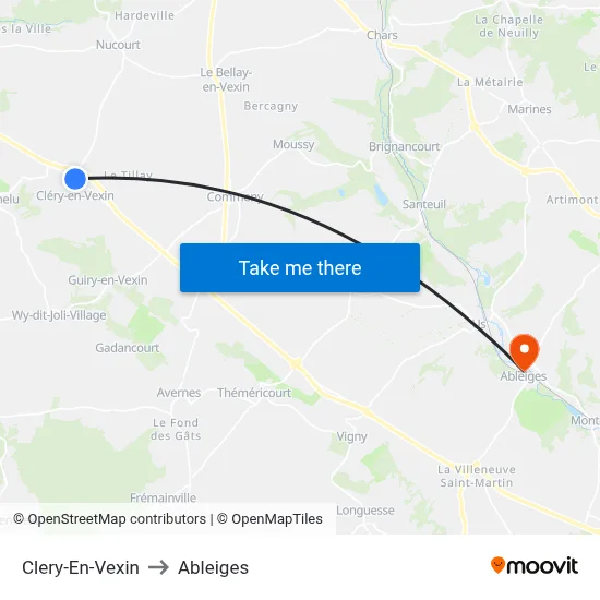 Clery-En-Vexin to Ableiges map