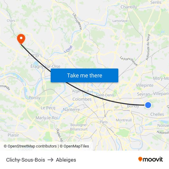 Clichy-Sous-Bois to Ableiges map