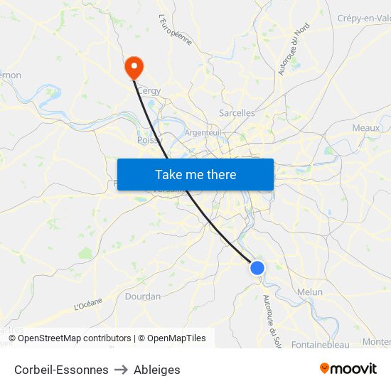 Corbeil-Essonnes to Ableiges map