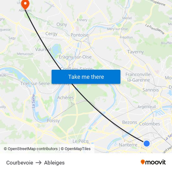 Courbevoie to Ableiges map