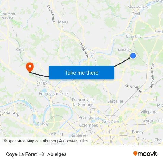 Coye-La-Foret to Ableiges map