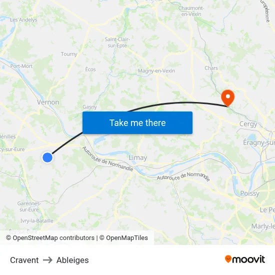 Cravent to Ableiges map