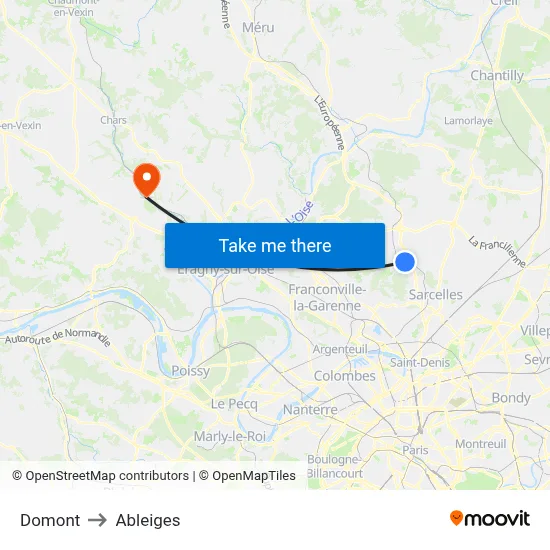 Domont to Ableiges map