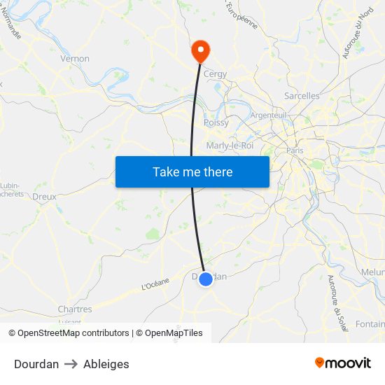 Dourdan to Ableiges map