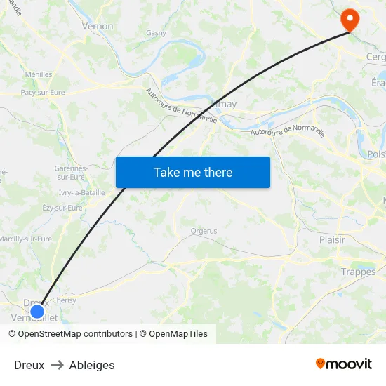 Dreux to Ableiges map