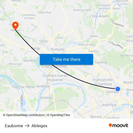 Eaubonne to Ableiges map