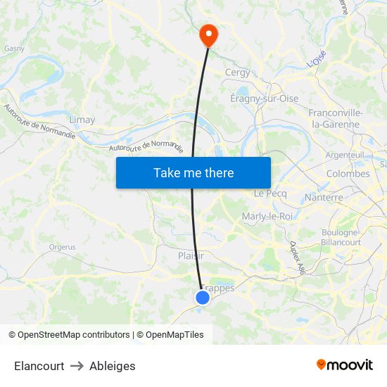 Elancourt to Ableiges map