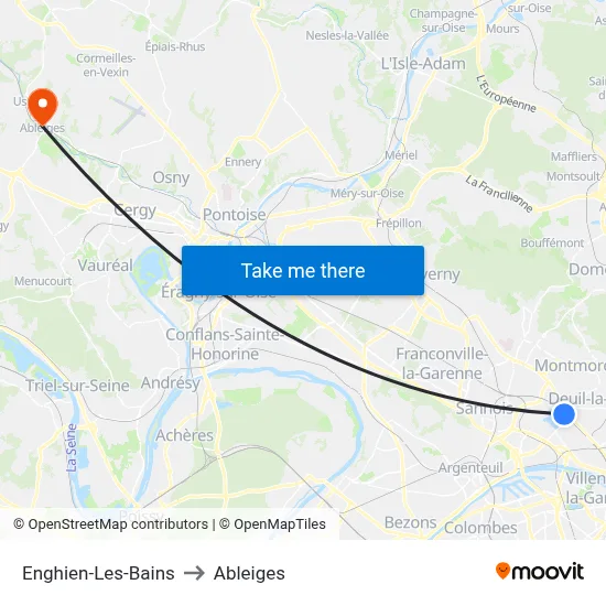 Enghien-Les-Bains to Ableiges map