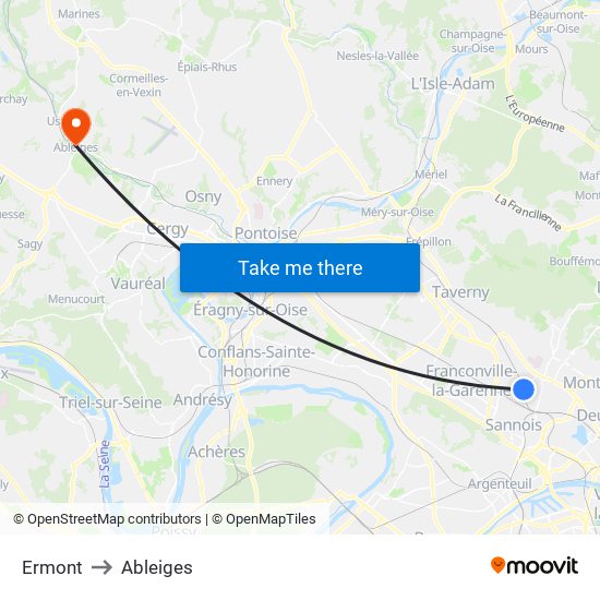 Ermont to Ableiges map