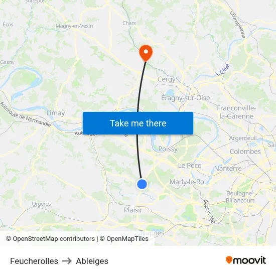 Feucherolles to Ableiges map