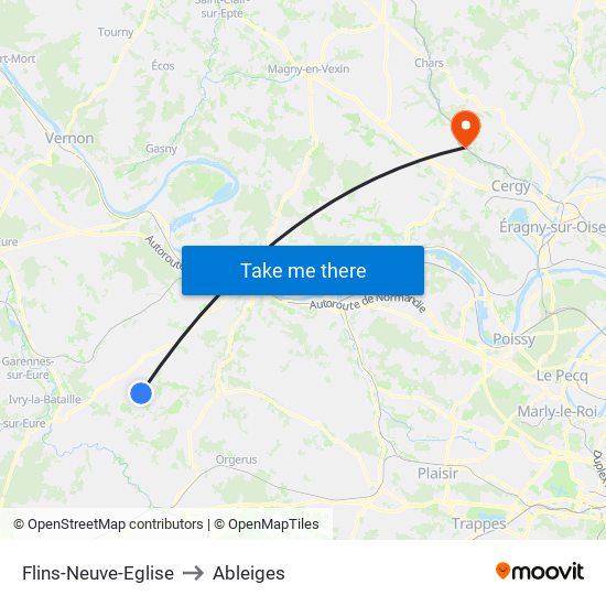 Flins-Neuve-Eglise to Ableiges map