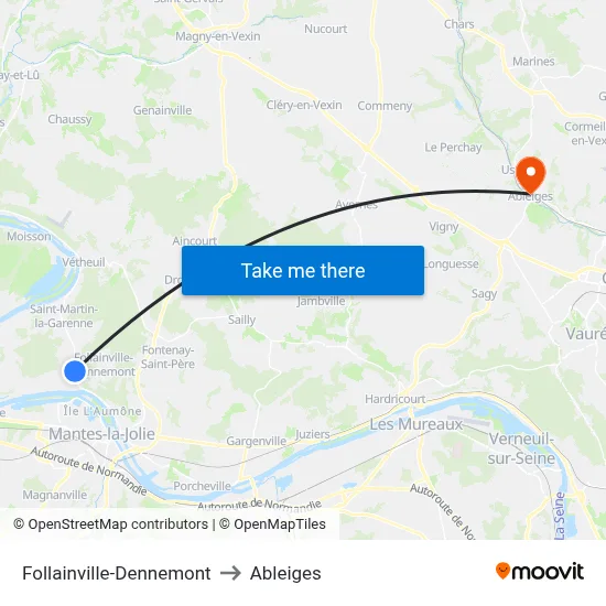 Follainville-Dennemont to Ableiges map