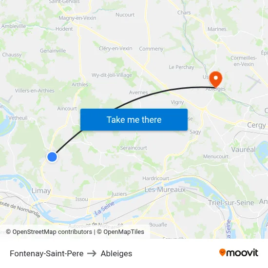 Fontenay-Saint-Pere to Ableiges map