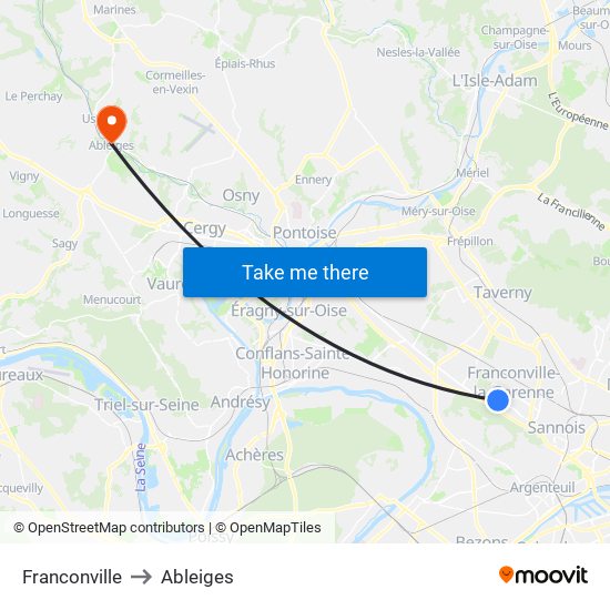 Franconville to Ableiges map