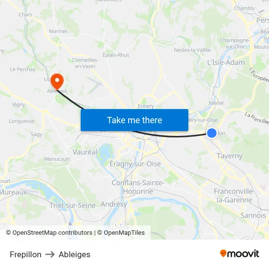 Frepillon to Ableiges map