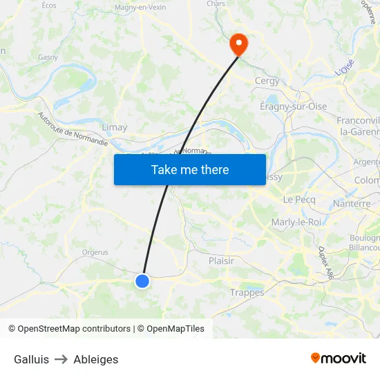 Galluis to Ableiges map